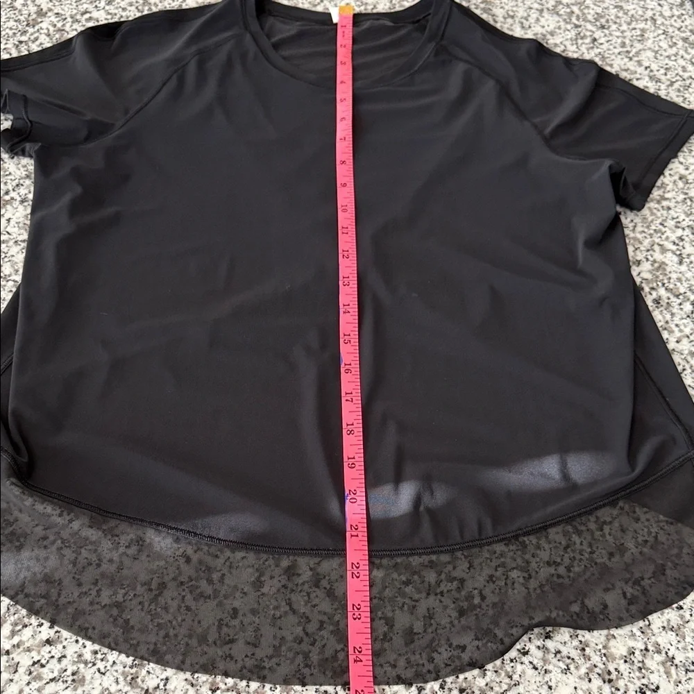 Lululemon Athletica Black Cross Back Short Sleeve Top w/Sheer trim Sz 6 - Picture 6 of 9
